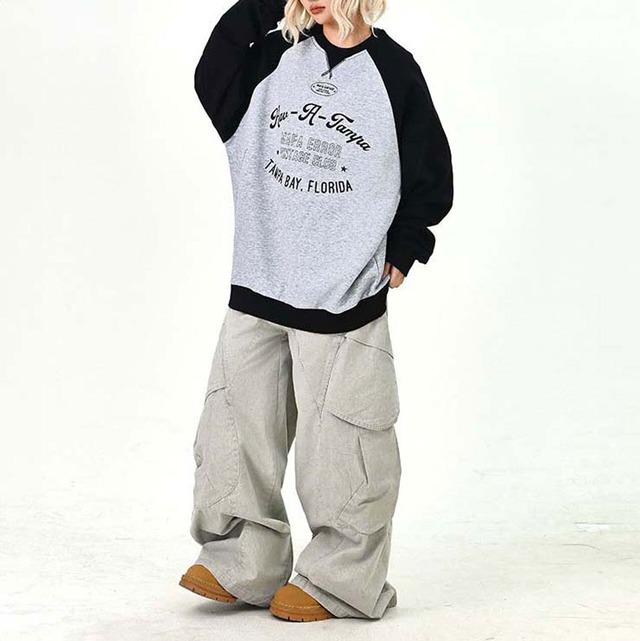 ラグランカレッジロゴルーズトップス 2col   R01506