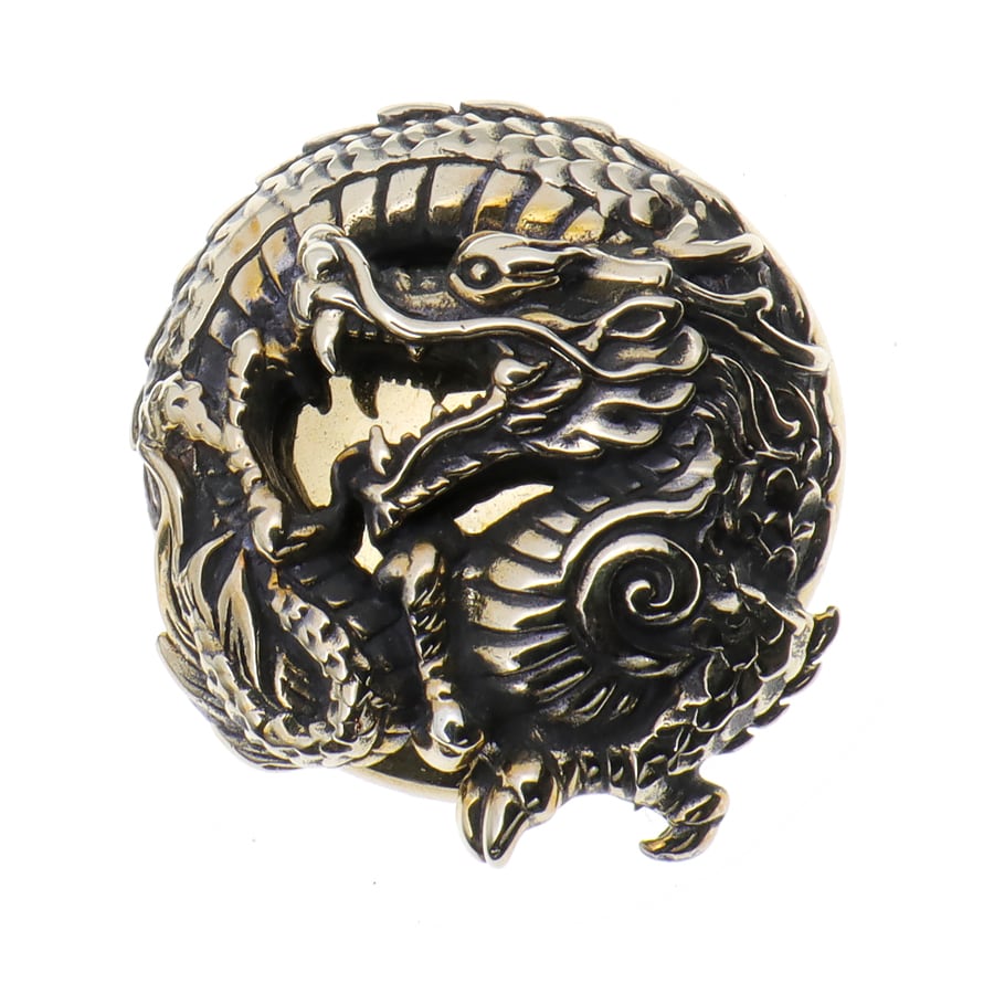 コンチョ 真鍮 竜 龍 ドラコン 東洋 銀 直径 約28mm レザークラフト