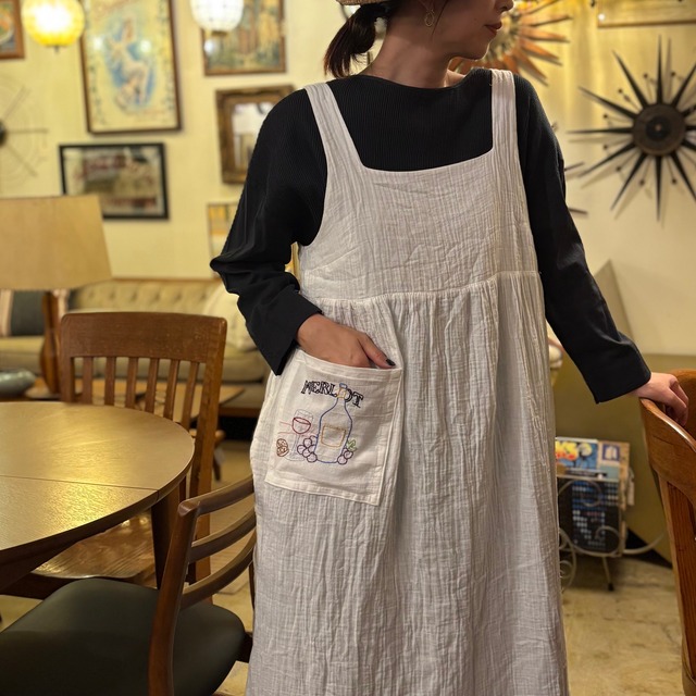 Vintage Double-gauze Remake Dress(Merlot Wine Embroidery)