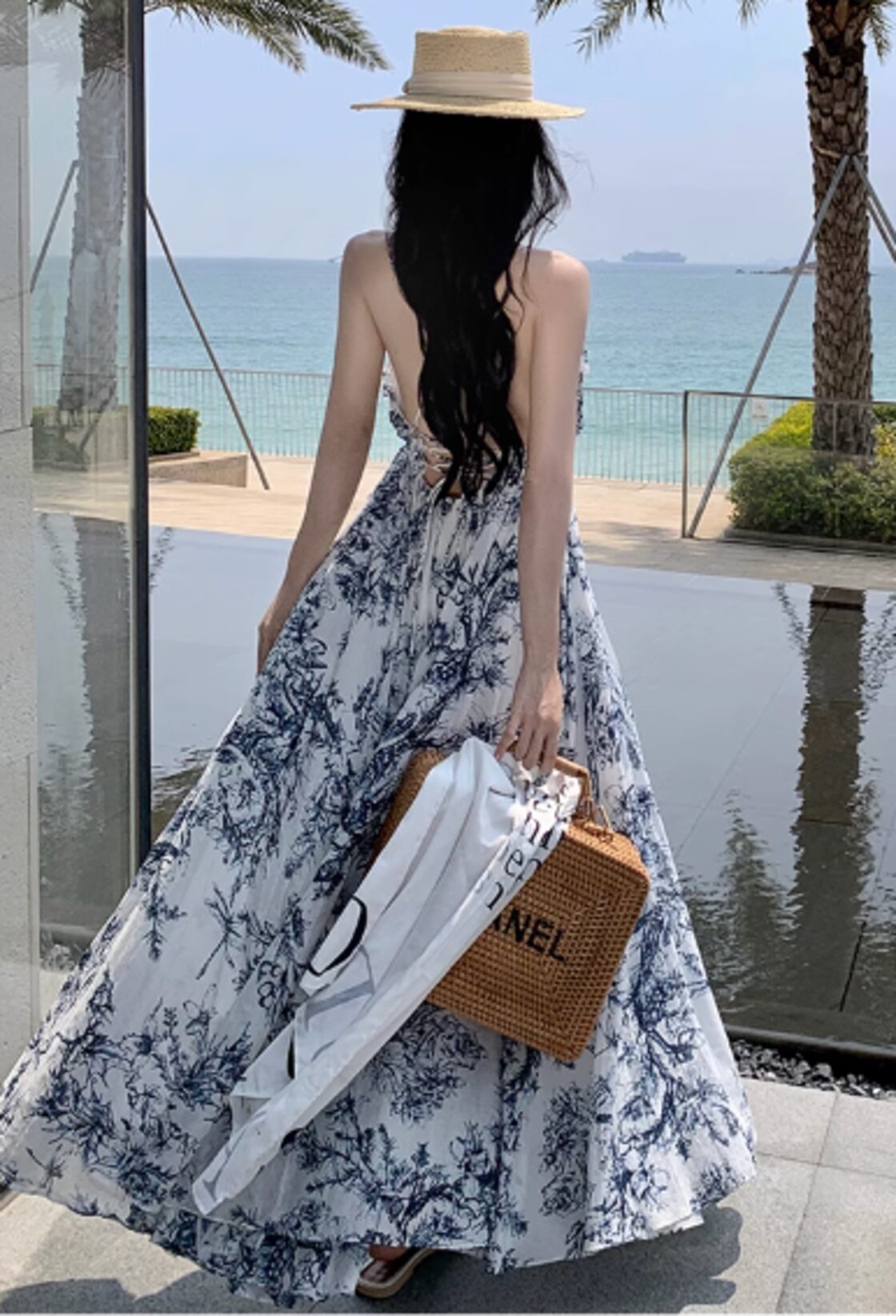 インスタ映え♡ブルー花柄マキシワンピース | PAY ID