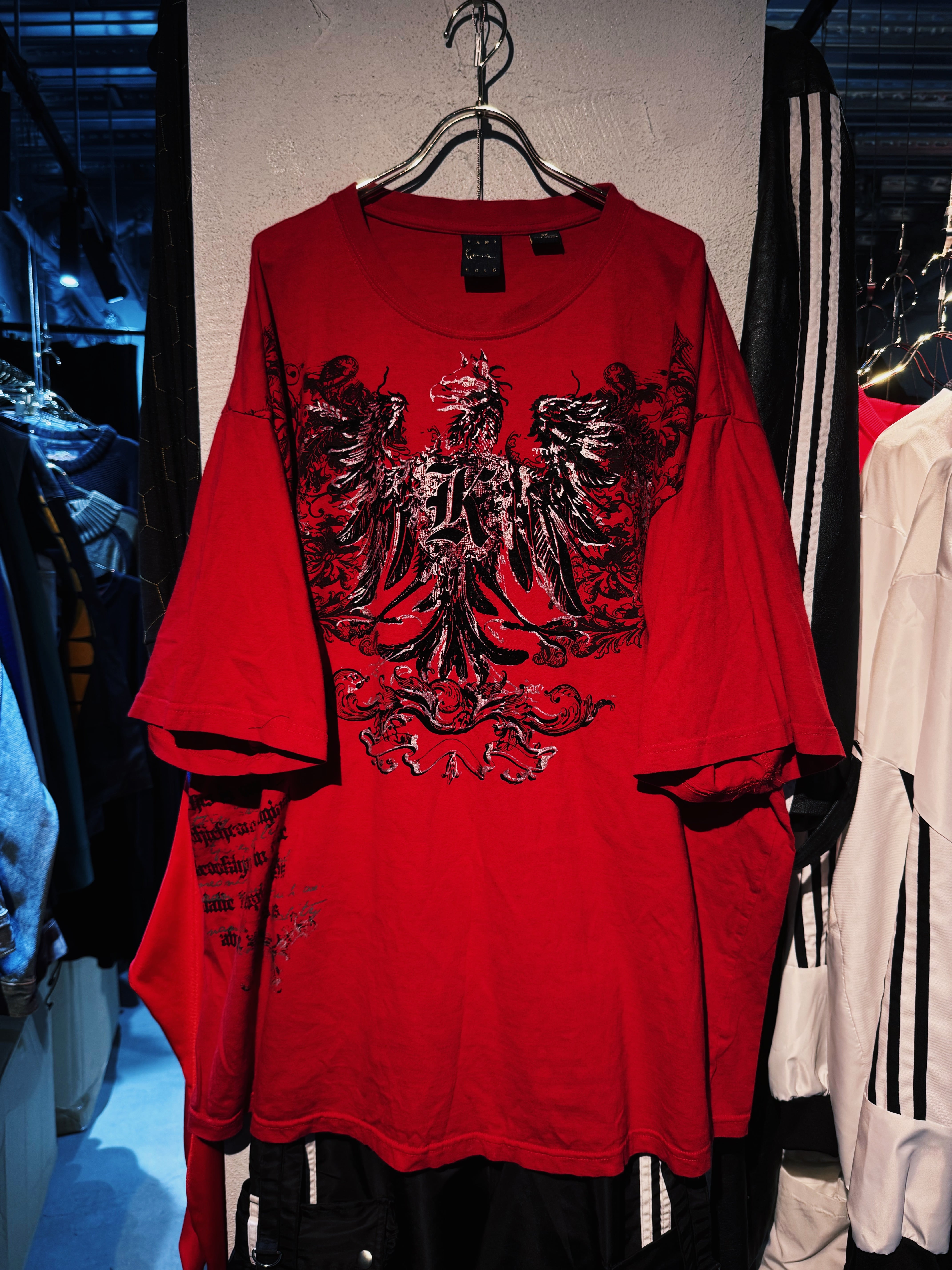 【D4C】vintage red color phoeix gorgeous emblem design over sized S/S T shirt