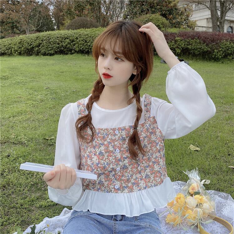 フローラルトップス オータムシャツ ショート ロング 大人ガーリー スウィート キュート カジュアル 秋物 花柄 萌量不足53509292647