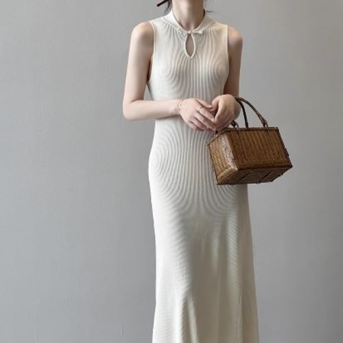 ワンピース ロング 夏 ノースリーブ ロングワンピース チャイナ レディース 婦人服 マキシ丈 タイト スリム シンプル 無地 単色 スレンダ おしゃれ かわいい セクシー タイトワンピース