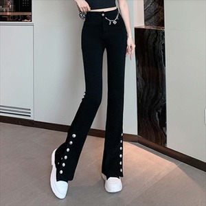 【送料無料】フレアパンツ 秋 ブラック タイト きれいめ エレガント 装飾 30代 40代  レディースファッション 可愛い お出かけ 女子会 デイリーユース お茶会 お呼ばれ 授業参観 Aライン フレア こなれ感