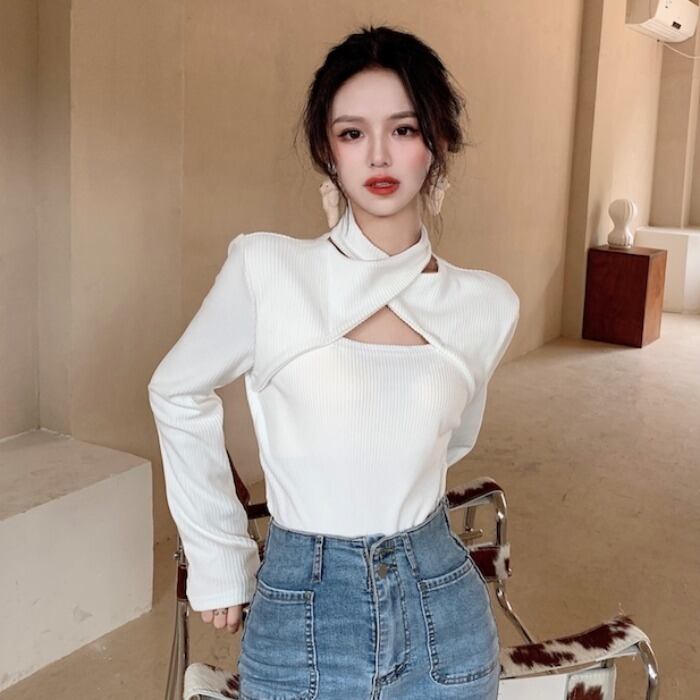 ホワイトセーター スプリングオータムスリムトップス ロング 春物 秋物 1号婦人7466188314