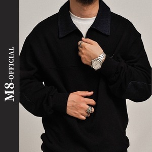 half-zip denim patch sweatshirt M0431