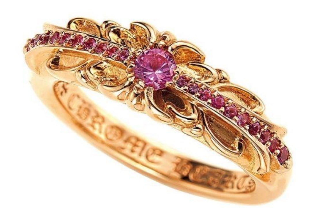 CHROME HEARTS クロムハーツ 22k ベイビークラシック フローラルクロス ピンスサファイア リング 指輪