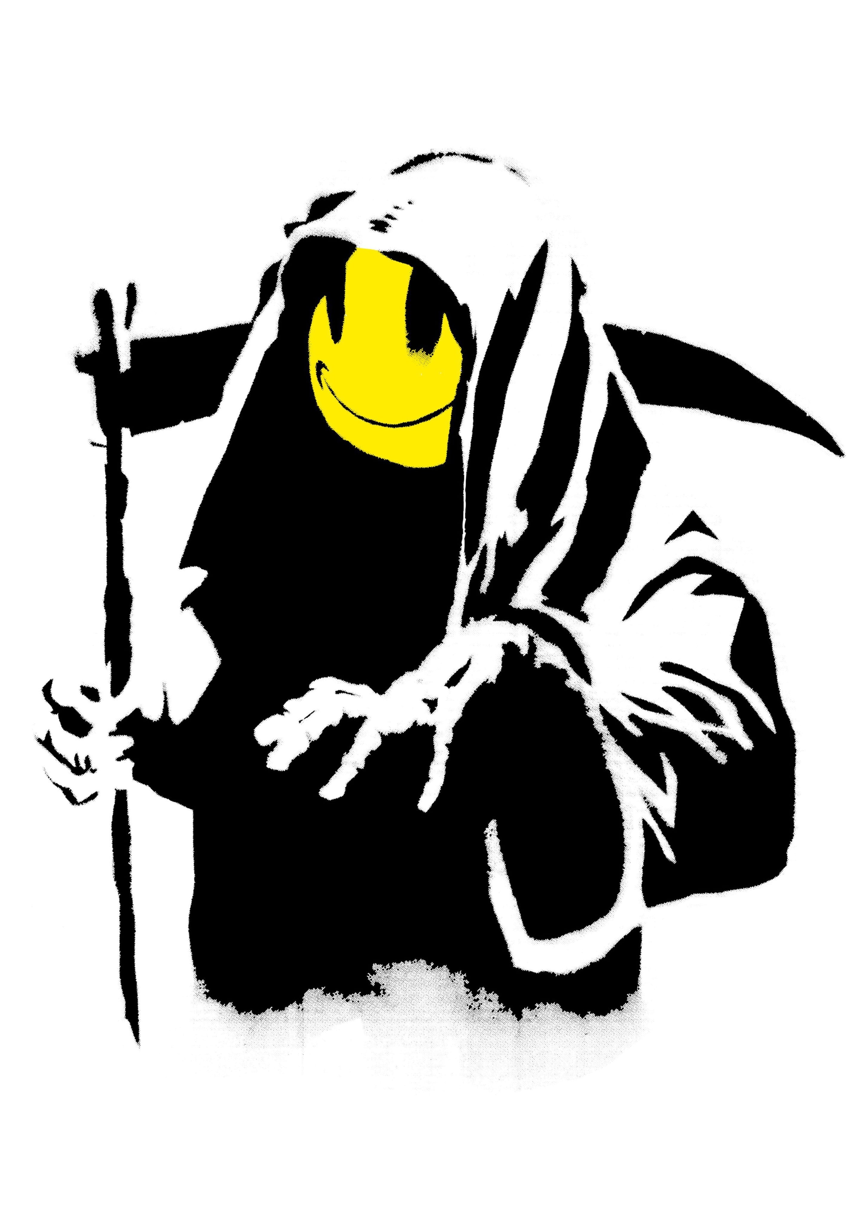 バンクシー「Grin Reaper」大きな鎌を持った死神 イラスト | 壁紙