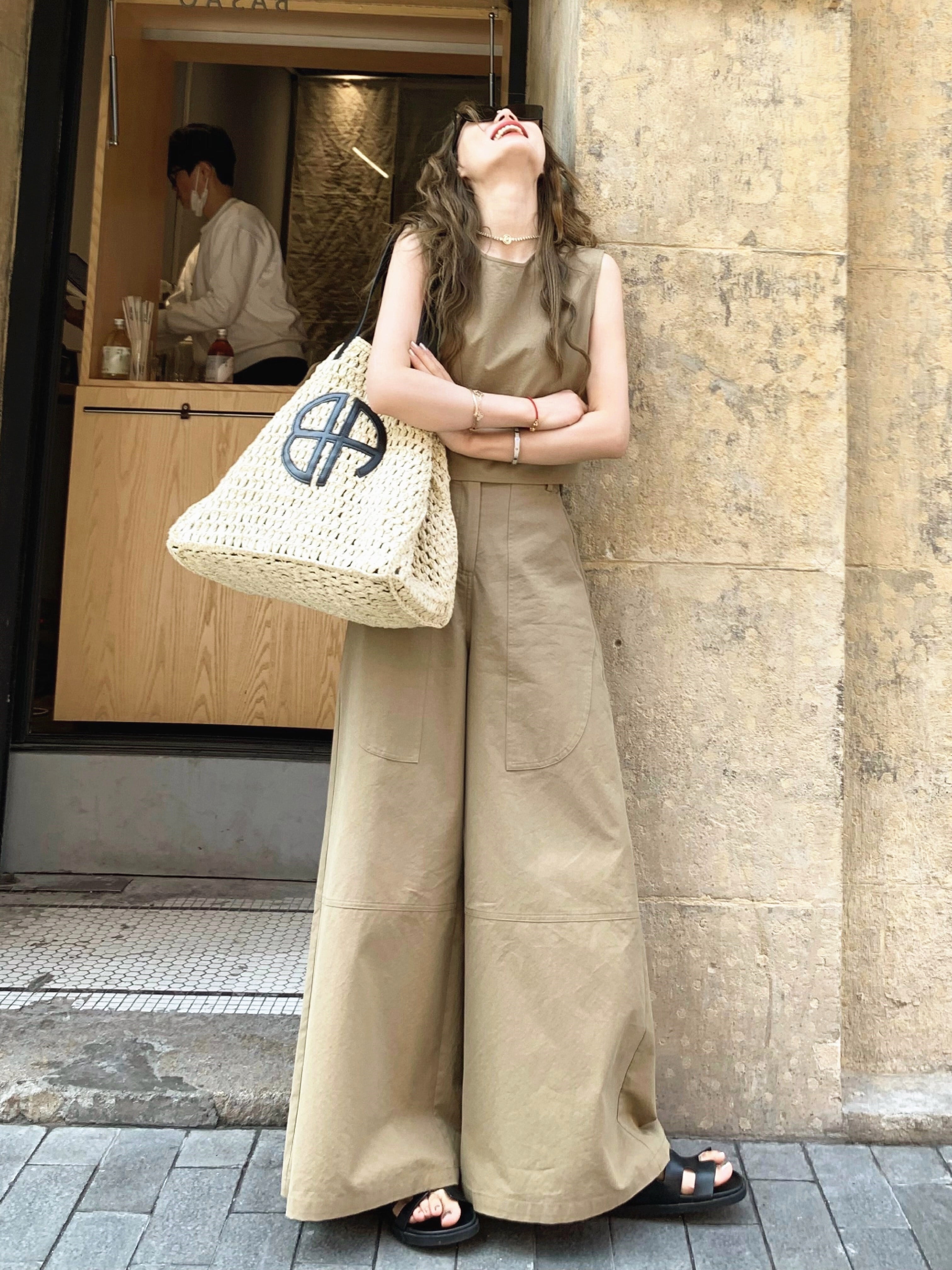 2色 ツーピース ノースリーブトップス ワイドパンツ ゆったり set】2WAYノースリーブトップス×ワイドパンツセット N2578