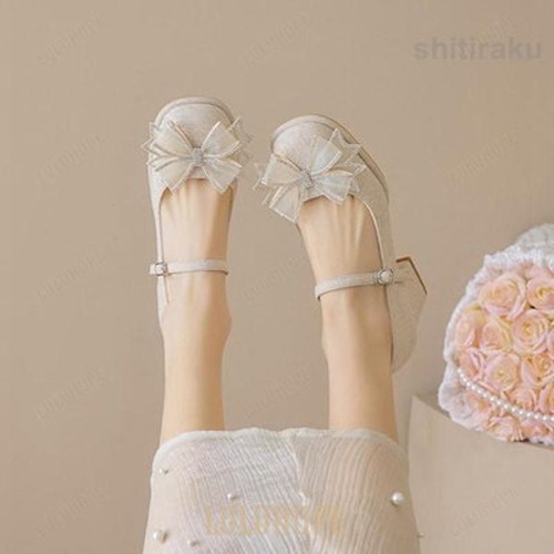 パンプス スクエアトゥ リボン 結婚式 靴 ブライダルシューズ パーティーシューズ 発表会 シューズ 太めヒール ストラップ メリージェーン レディース 女子