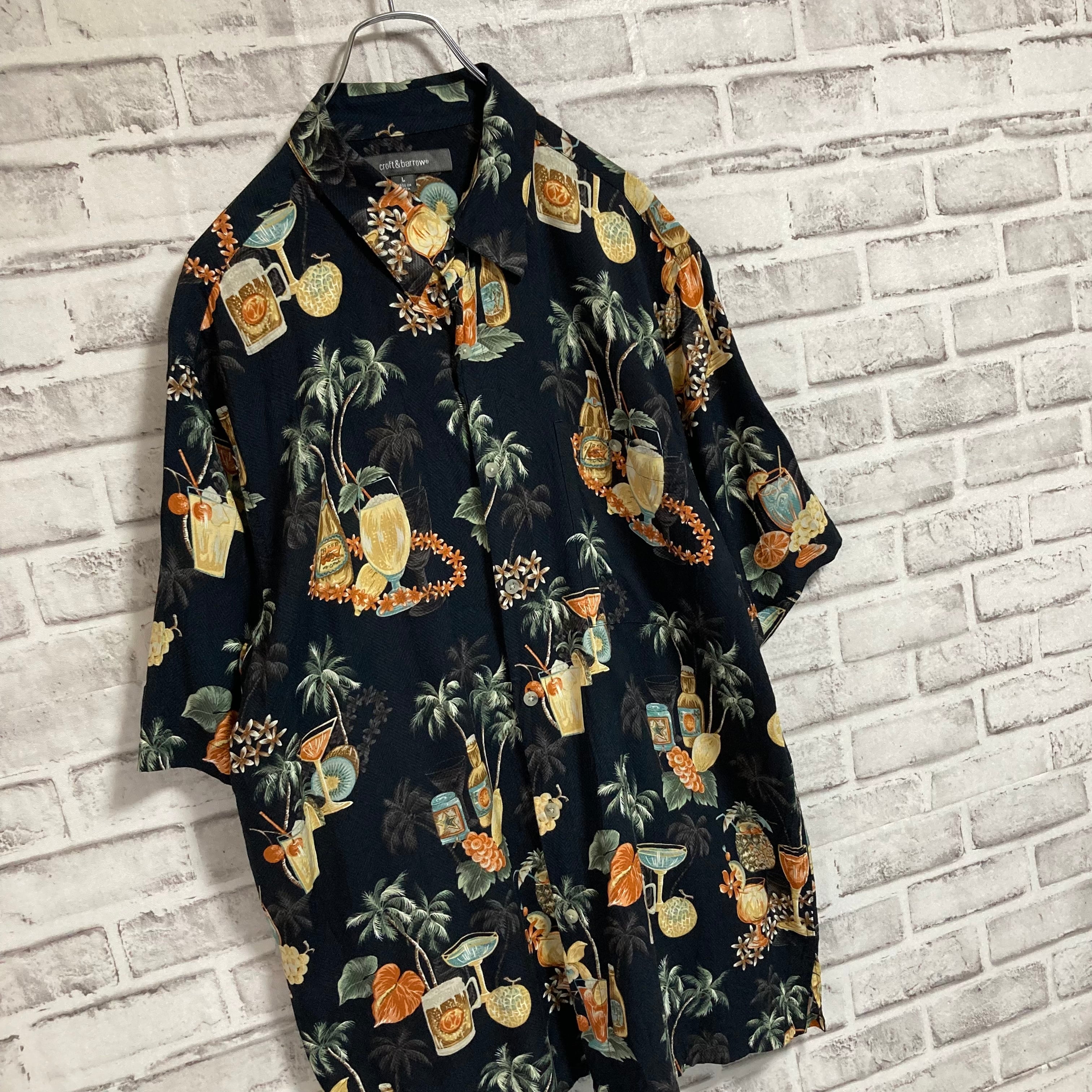 croft&barrow】S/S Shirt L “BEER Pattern” Rayon100% アロハシャツ 柄
