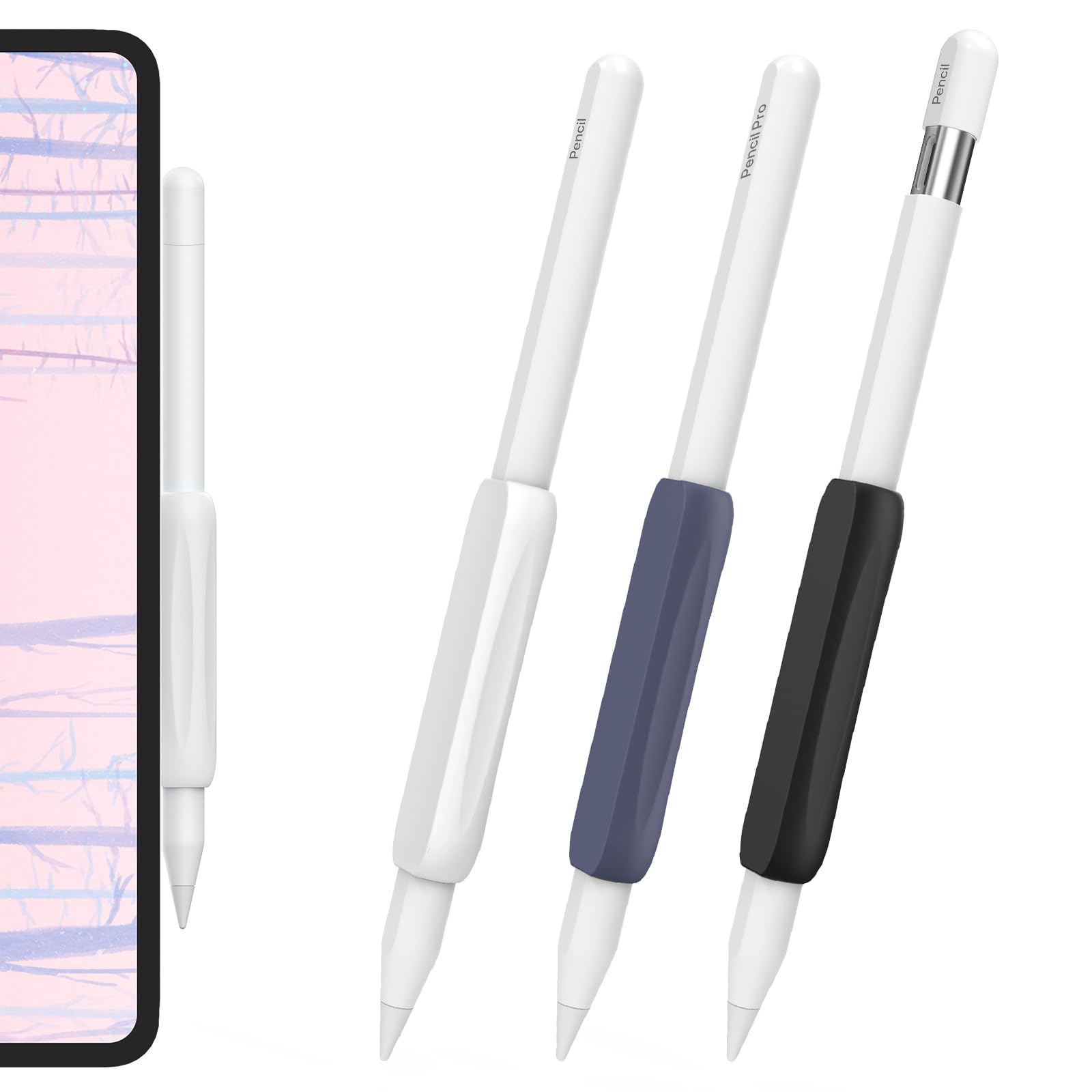 【努力特価】AHASTYLE Apple Pencil グリップ 疲れ軽減 滑り防止 柔らかな握り心地Apple Pencil Pro& Apple Pencil(USB-C)とApple Pencil 第 2 世代 対応 三つセット