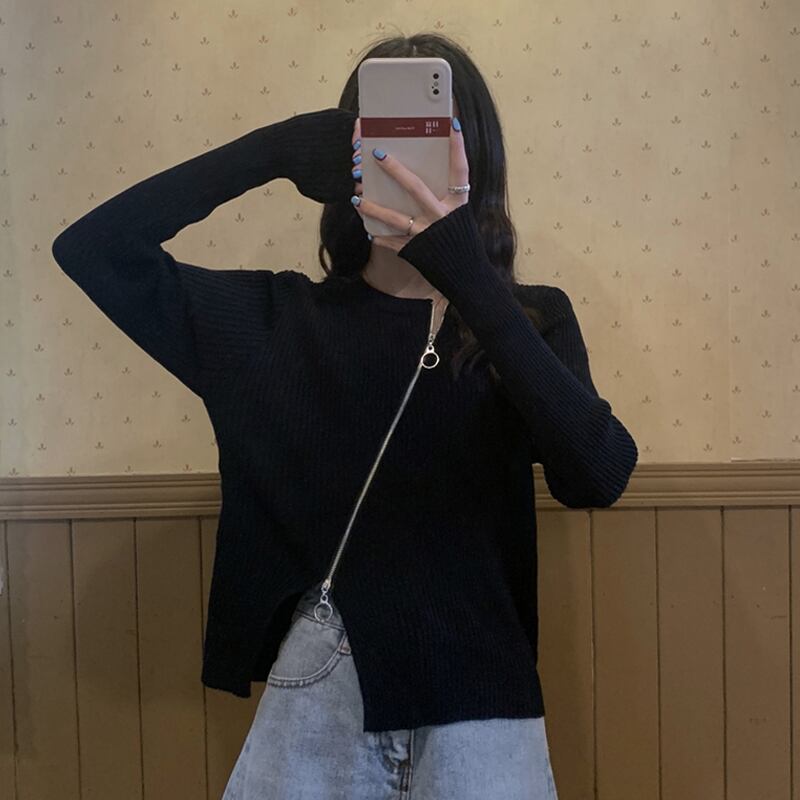 ブラックセーター スプリングオータムトップス ロング 大人ガーリー スウィート キュート カジュアル 春物 秋物 試着室53456032270