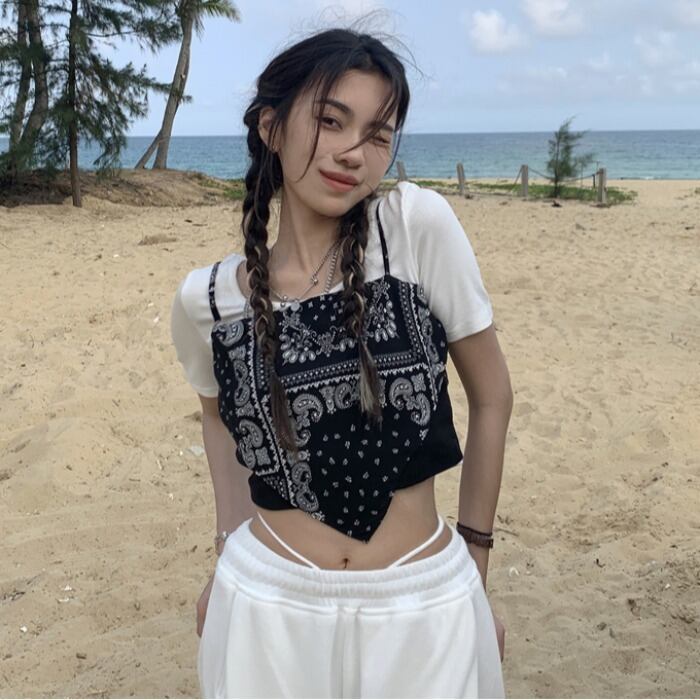 サマースタンダードパターンスリムショートカジュアル レトロ 夏物 ドラファッションホール31651507806