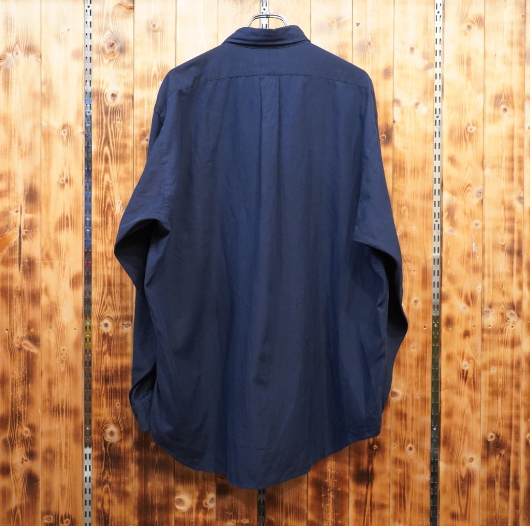 90s ralphlauren benford シルク コットン 長袖 シャツ XL/ネイビー