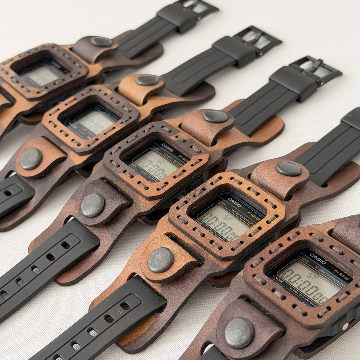 【Camo】Leather watch cover + F-91 | armadillo leather works