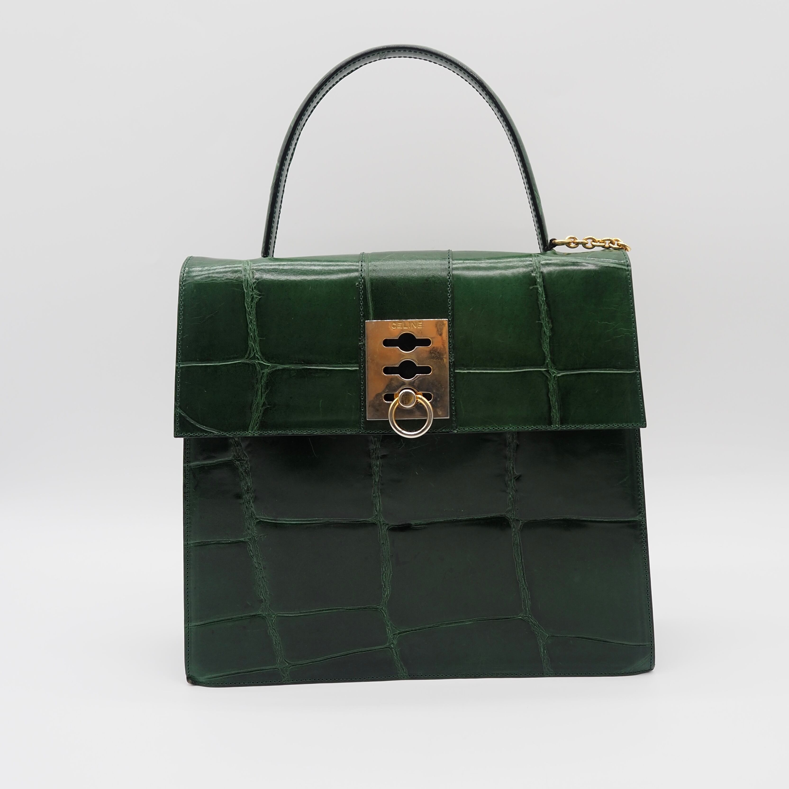 CELINE クロコ型押し ハンドバッグ グリーン レザー セリーヌ | 2122TOKYO