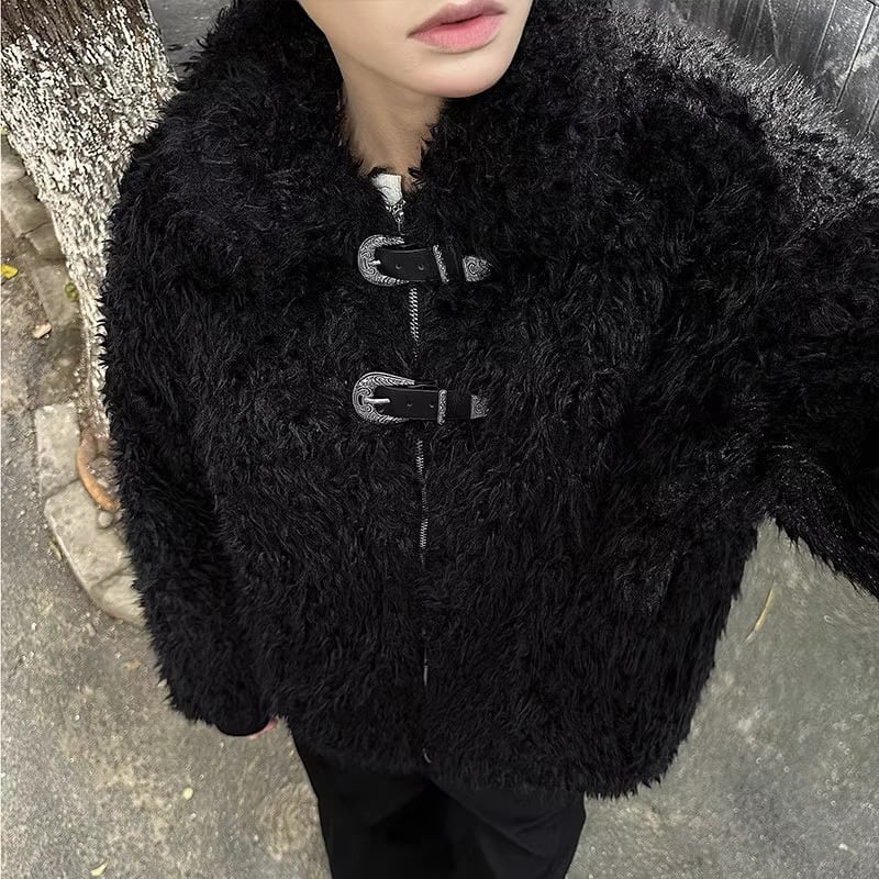 バックルデザイン フェイクファージャケットコート 1color MOJ0298