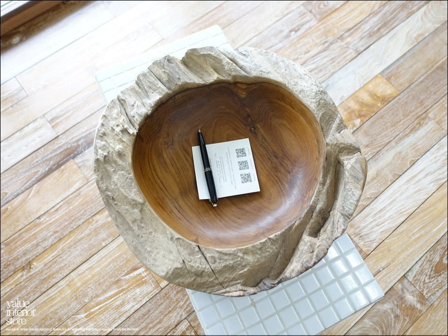 チーク無垢材 プリミティブ大型ボウル40cm 大型食器 サラダボウル 小物入れ 店舗什器 自然な様 世界三大銘木