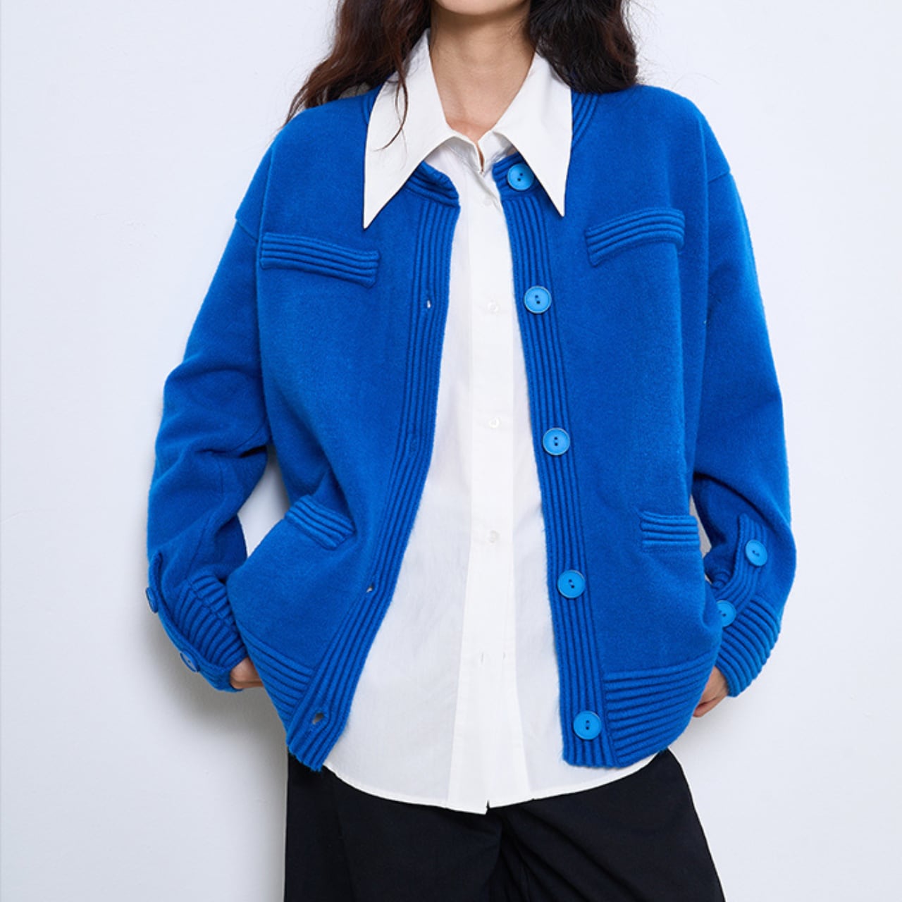 ビッグボタンシングルブレストニットカーディガン CD3437