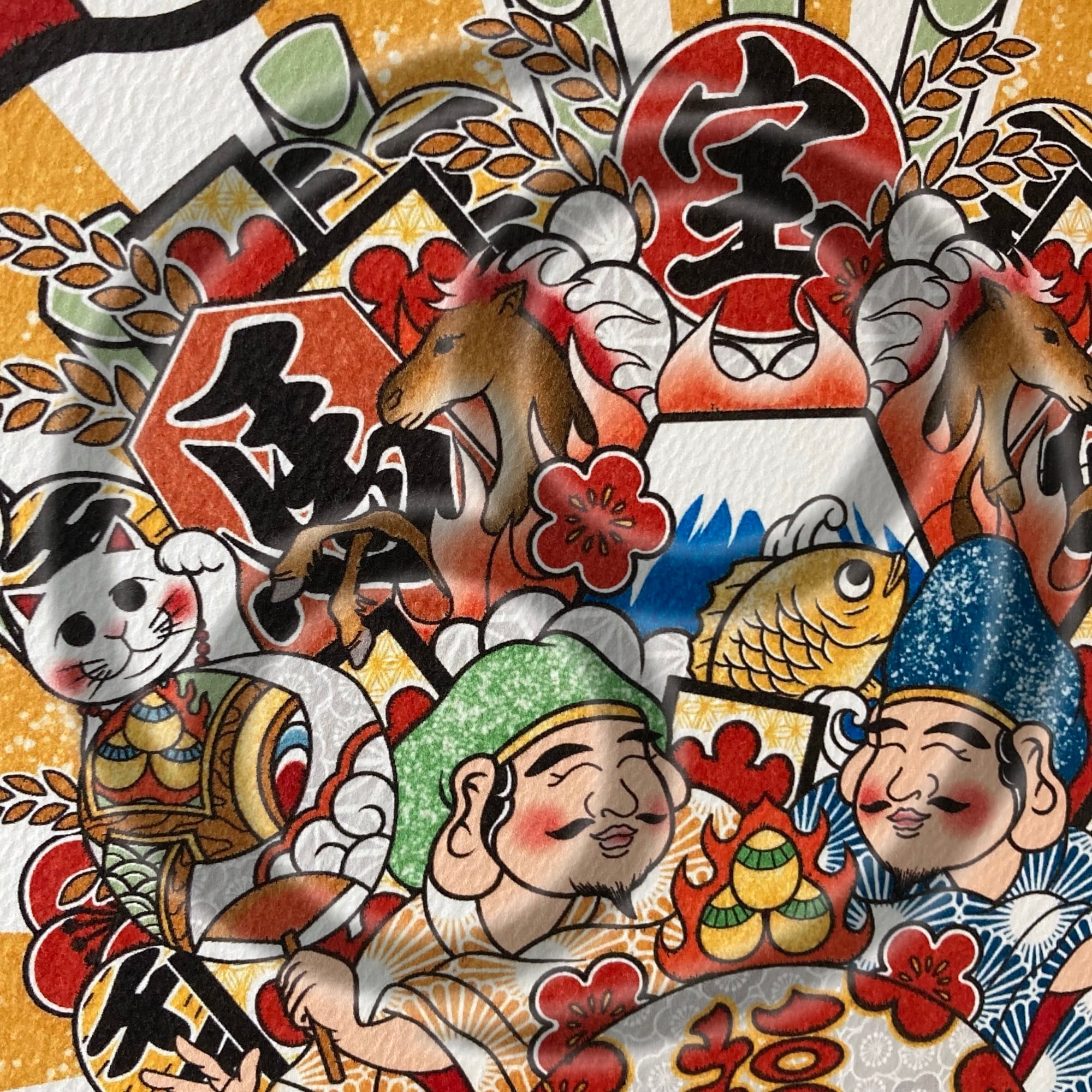 尾九 吉祥画 縁起熊手 午年 飛翔炎馬 A4サイズ 簡易フレーム付き