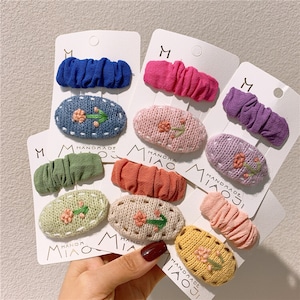 【即納】ヘアピン ウール刺繍×カラフル キッズヘアアクセ