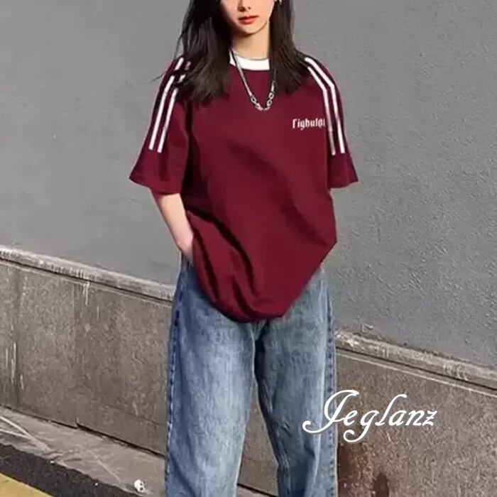 3色 ライン Tシャツ トップス バックロゴ ドロップショルダー ♪(MA426)ρ