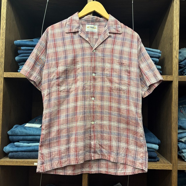 1960s VINTAGE MANHATTAN S/S OPEN COLLAR SHIRT RED