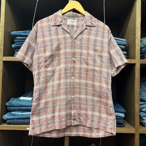1960s VINTAGE MANHATTAN S/S OPEN COLLAR SHIRT RED