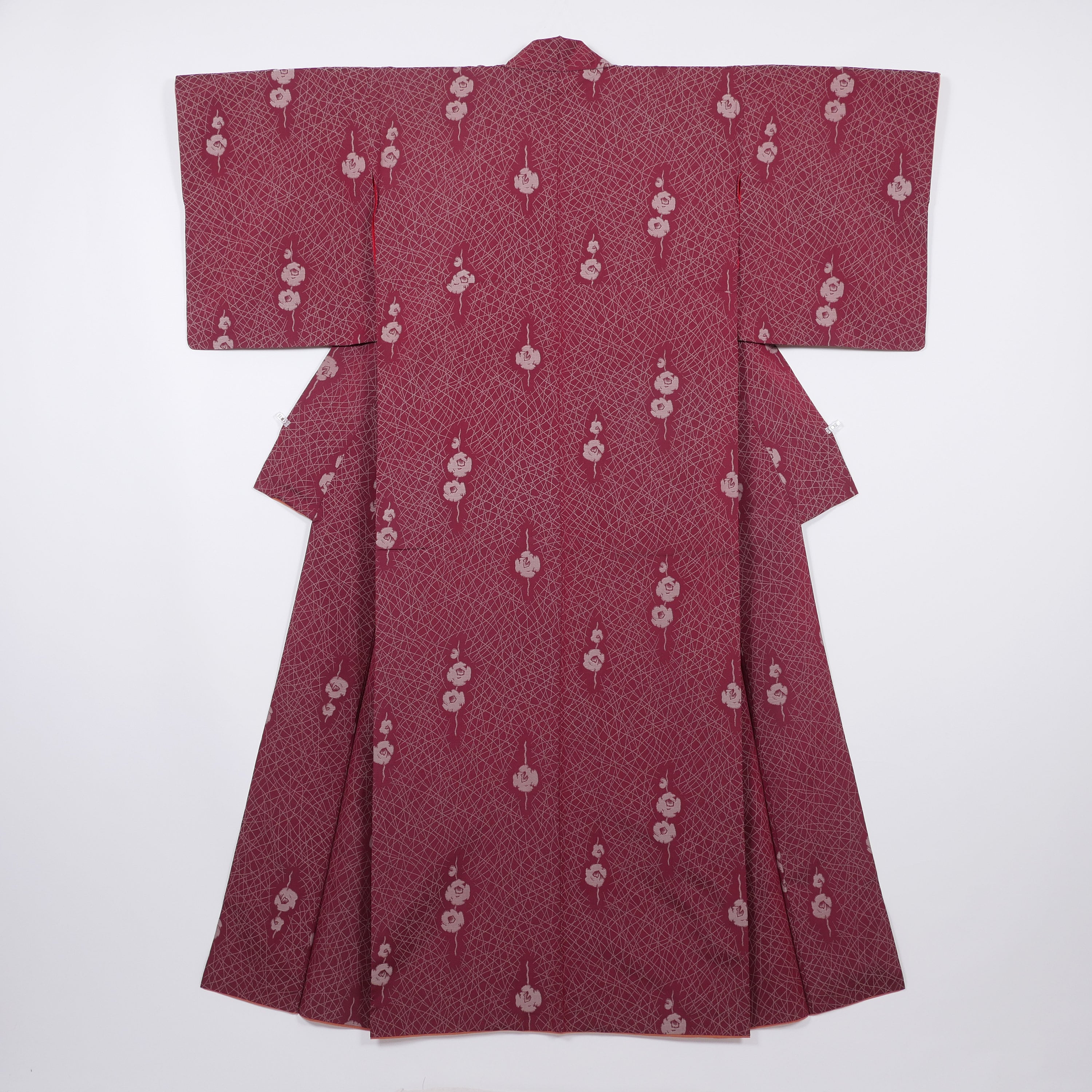 正絹 花柄 御召小紋着物 | Vintage omeshi komon kimono with flowers and lines