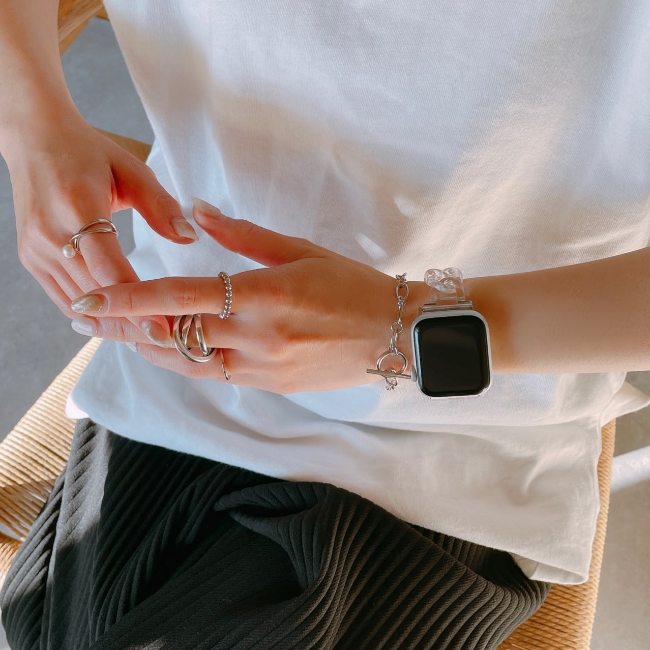 Apple Watch (アップルウォッチ)クリア・ホワイト・ブラウン チェーンバンド/ベルト | Lune (リュンヌ) powered by  BASE