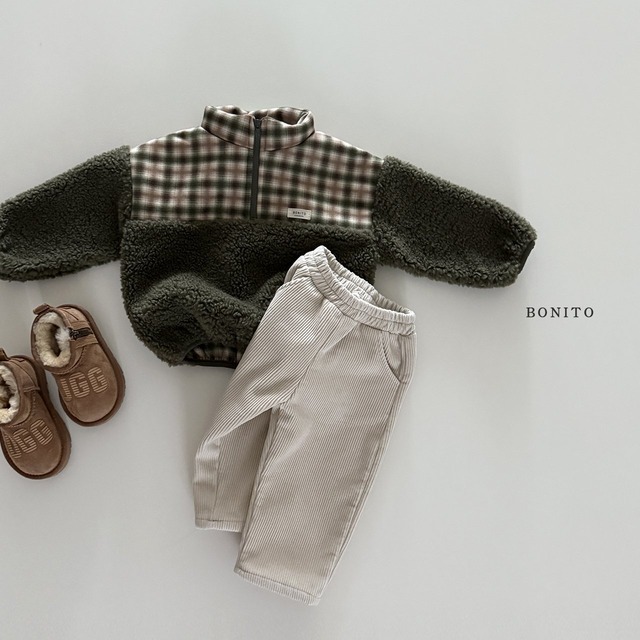 【予約商品】BONITO / Suede check dumbble half zip up