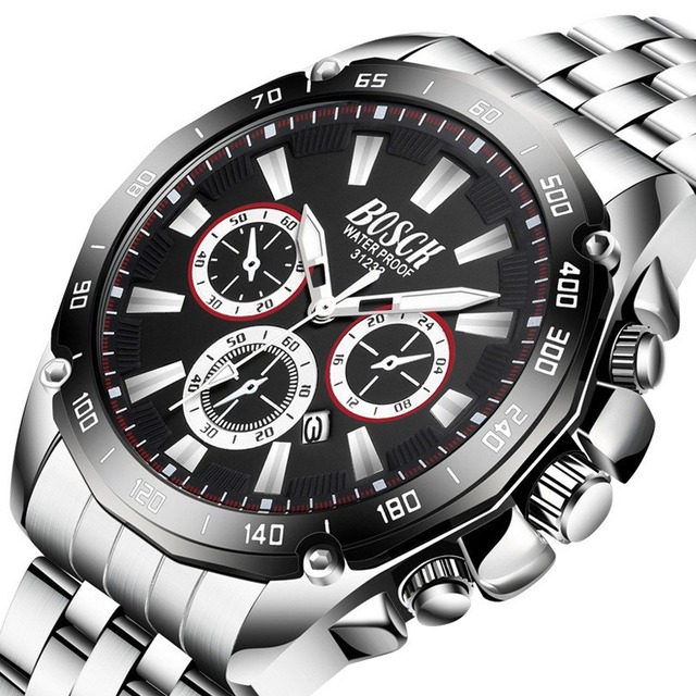 Bosckファッション軍事時計カレンダー時計男性ブランドの高級ステンレス鋼クォーツ腕時計クロノグラフスポーツ腕時計