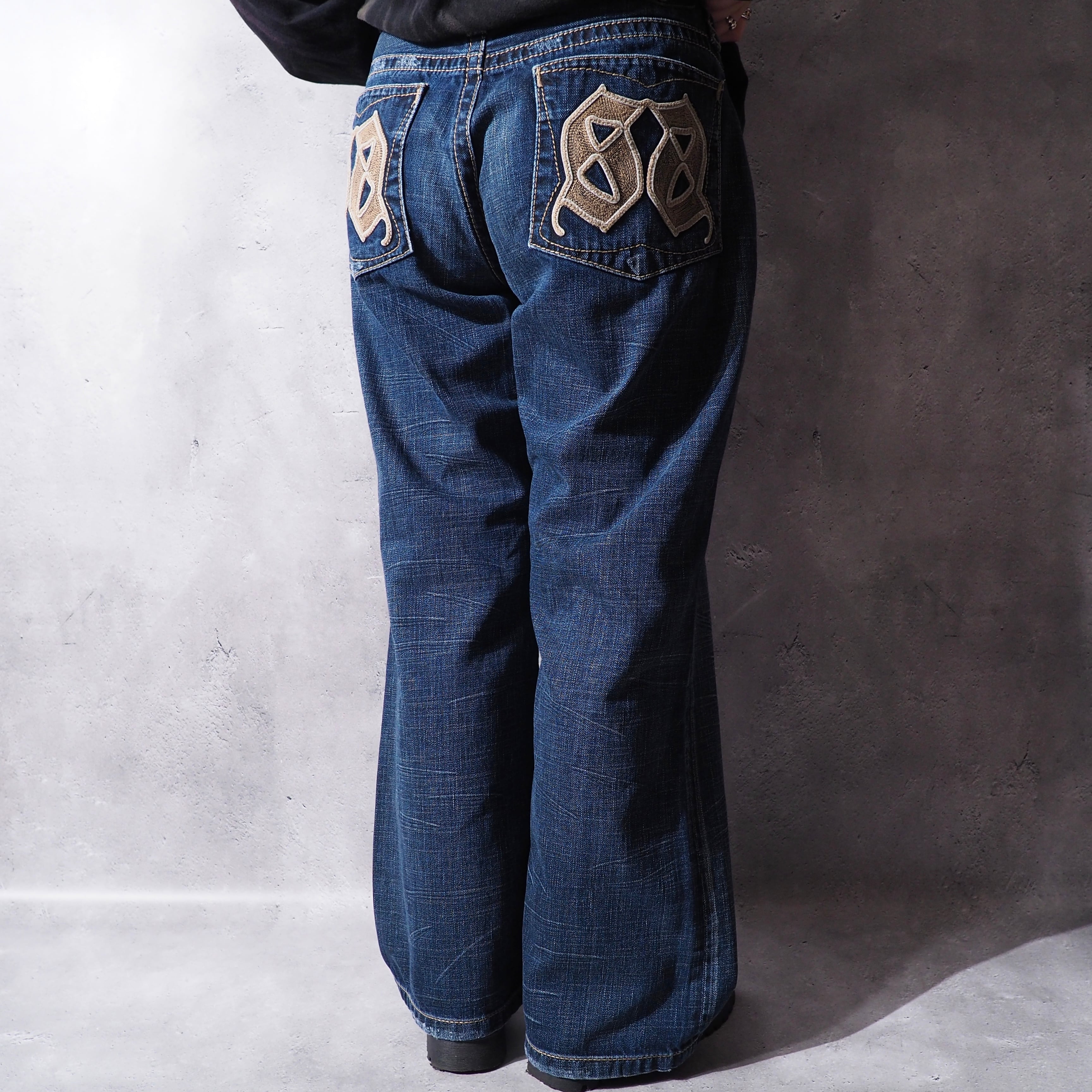 ” Express Jeans ” Street culture Big logo Embossed vintage Indigo Denim pants