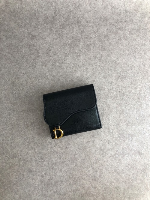 Christian Dior クリスチャン ディオール 財布 ブラック サドル ロゴ レザー 三つ折り財布  vintage ヴィンテージ オールド 65wdpi