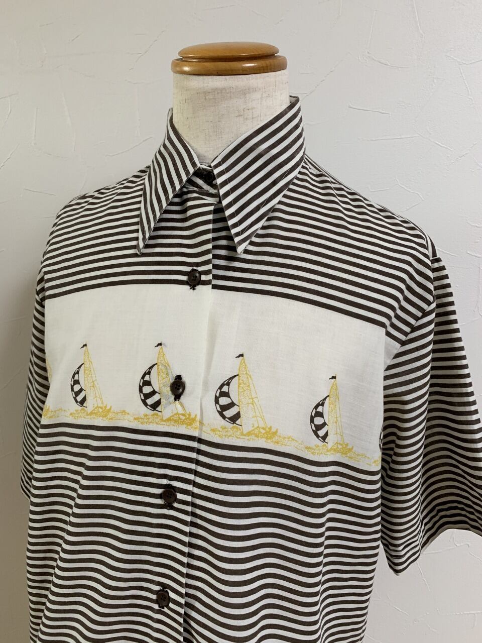 1970's Sail Boat Pattern Short Sleeve Shirt