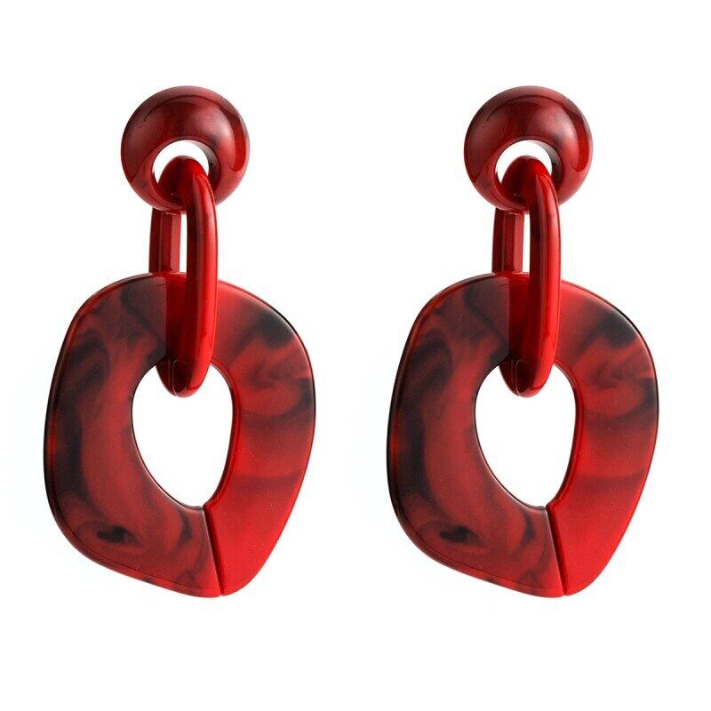 幾何学模様 レッド ドロップピアス イヤリング 深紅 クリスマス 大理石 ゴージャス