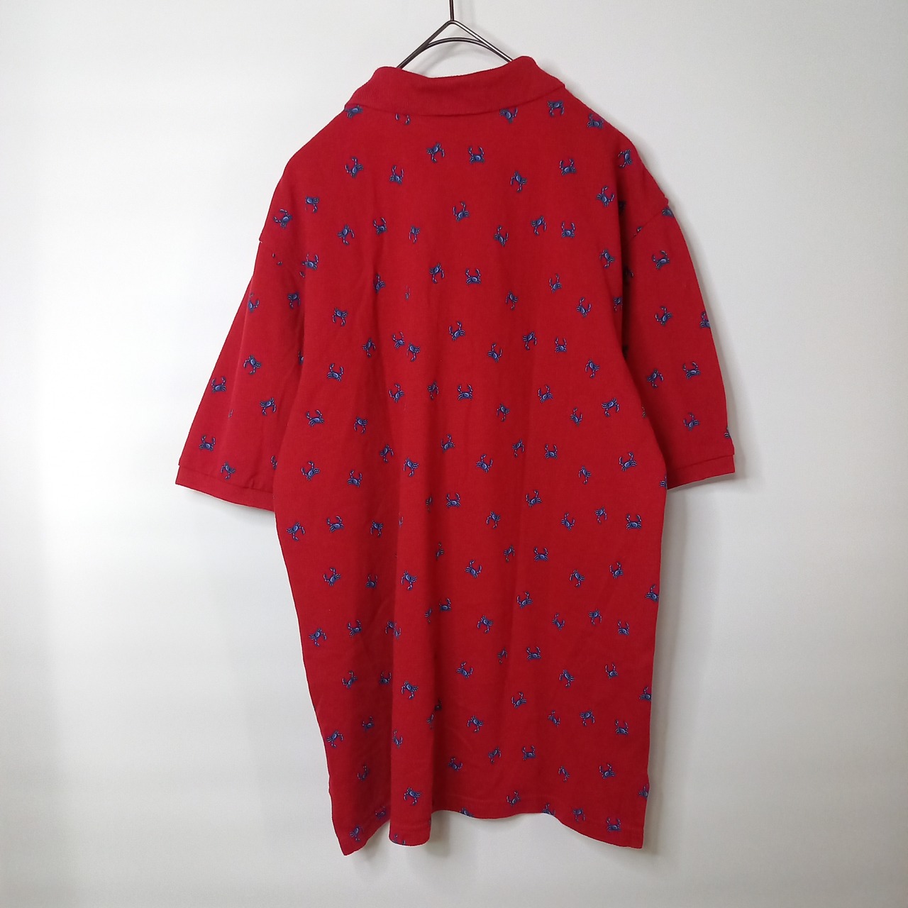 90s　ブルックスブラザーズ　総柄ポロシャツ　半袖　カニ　レッド
