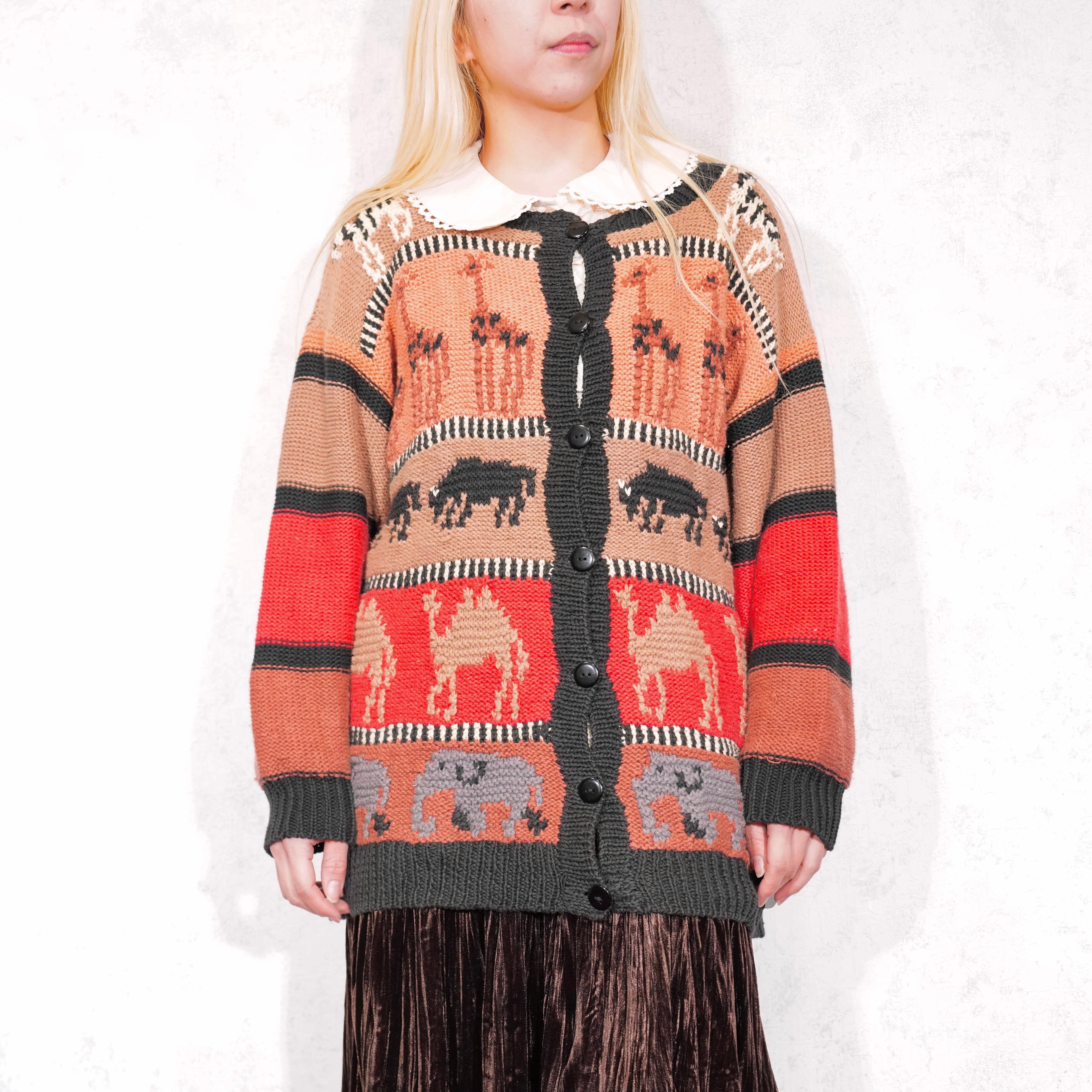 アメリカ製 ヴィンテージ アニマルモチーフ柄カーディガン USA VINTAGE 20ANS BY NARIEA KIM ANIMAL PATTERNED DESIGN COTTON