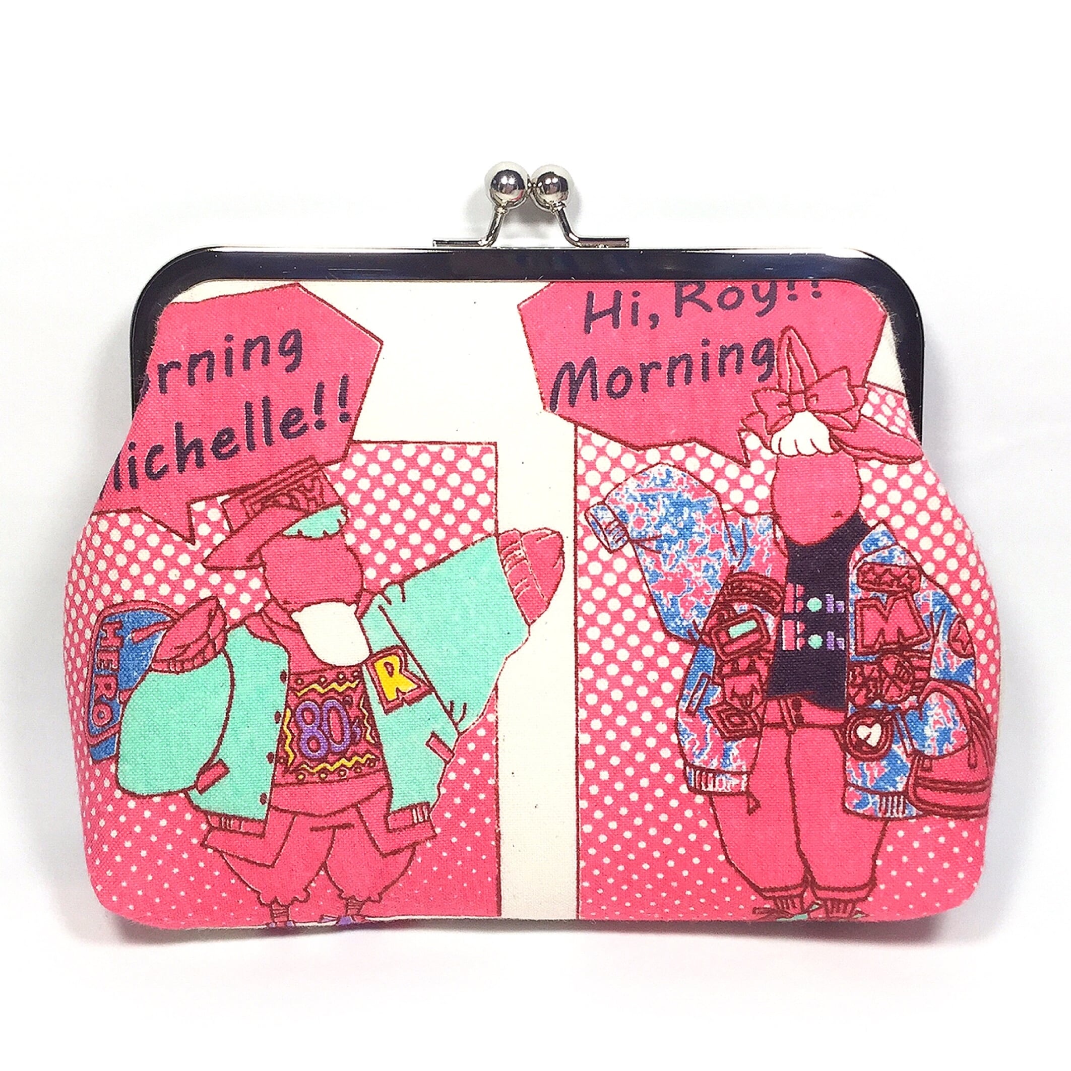 Bigがま口ポーチ ミシェル&ロイ80sコミック柄 ピンク | BonBon Kyoto