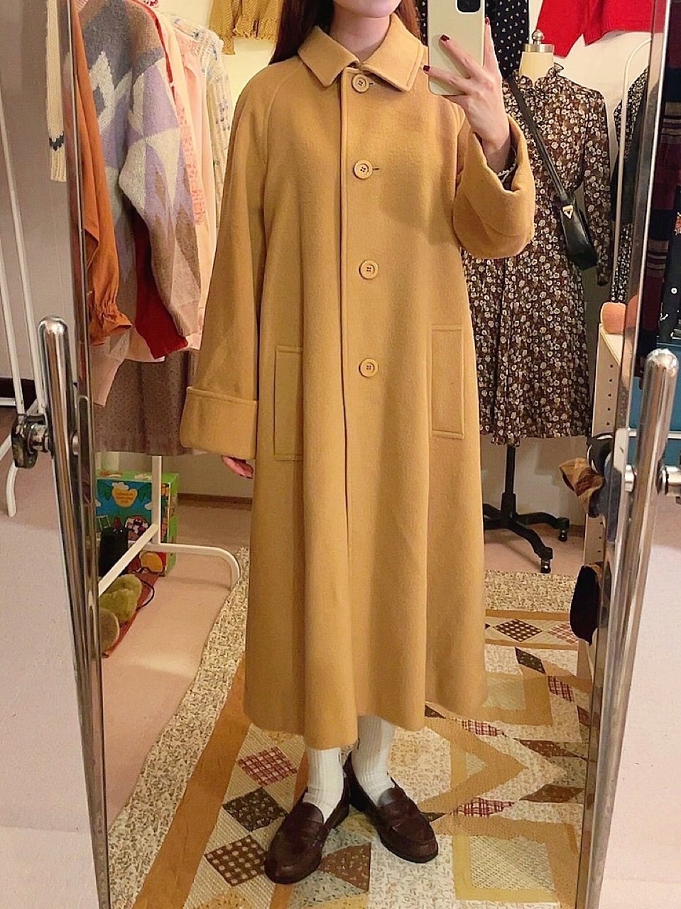 / camel beige raglan long coat