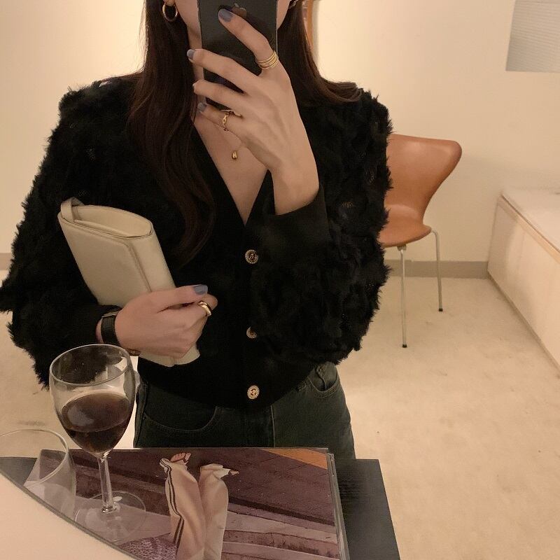 スタンダードVネックショートトップス レディース レトロ フラワーデザイン ビッグFスモールZ韓国78566931204