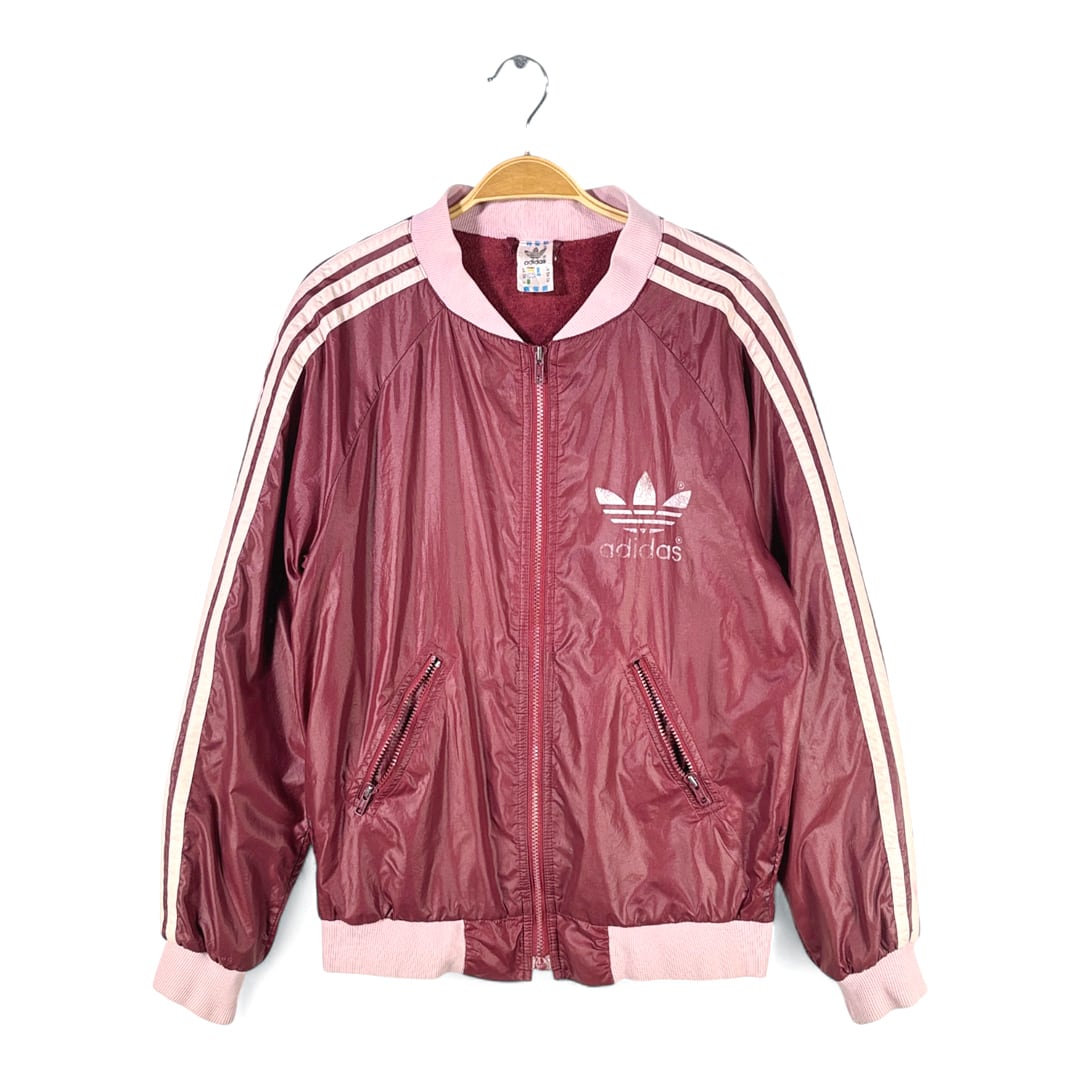 80s 90s アディダス 香港製 ヴィンテージナイロンジャケット バーガンディー adidas メンズL相当 古着 @CK0228