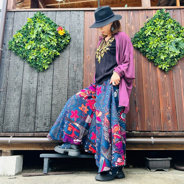 コットン総柄デザインパンツ