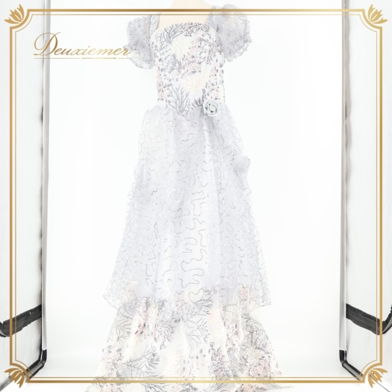 パーティドレス ワンピース ドレス グレイ系 シルバー系 Da Vistosa ドニャヴィストーサ 発表会 演奏会 パーティ 舞台 ラメ スパンコール フリル ダンス かわいい おしゃれ エレガント ウエディング クラシック スタイリッシュ