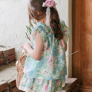 夏レトロ花柄フリルTシャツ