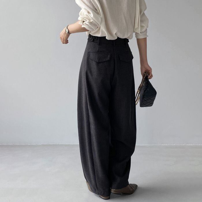 roll-up button hem tuck wide pants 14707