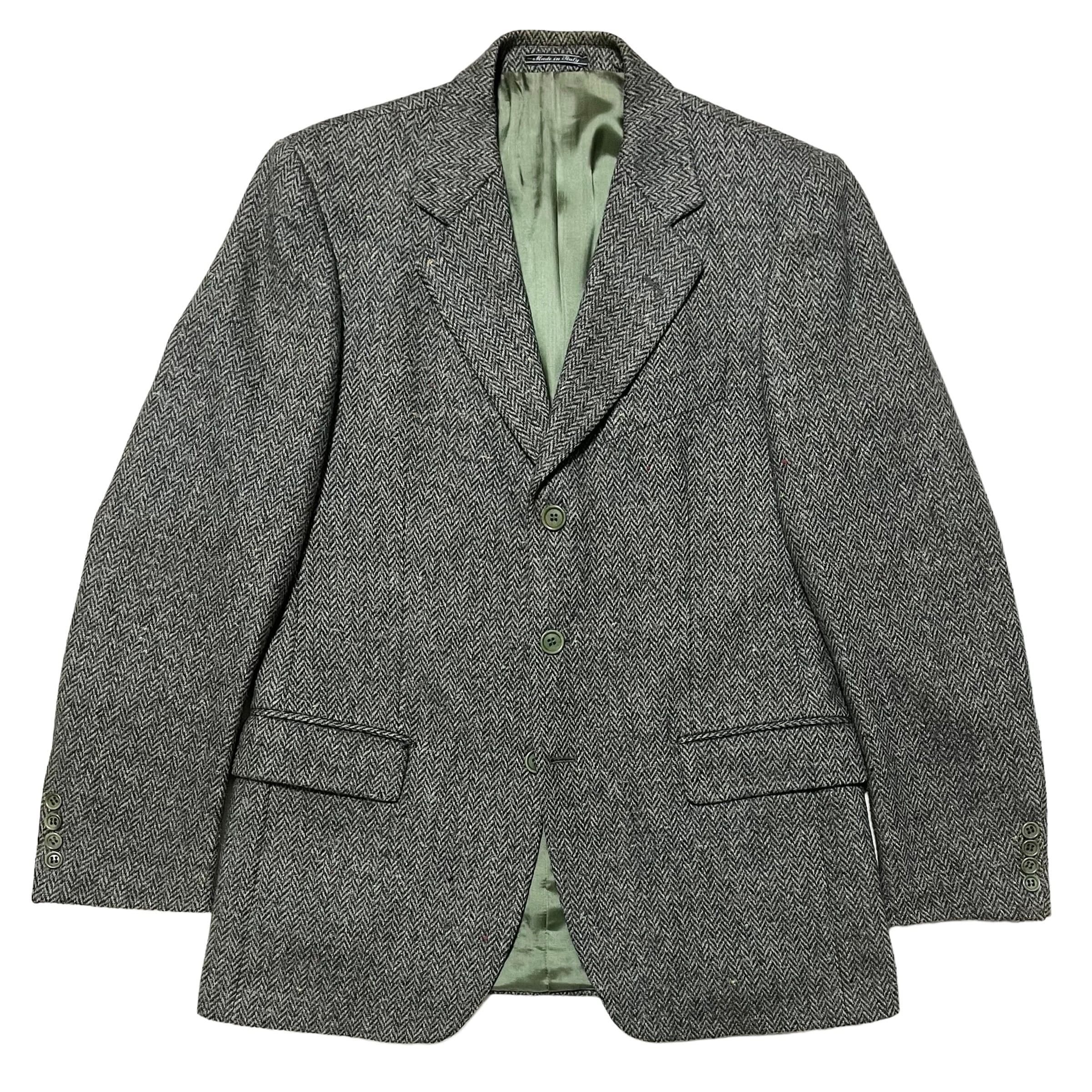 【Vintage】ヴィンテージ ツイードジャケット ヘリンボーン ネップ MADE IN ITALY イタリア製 グリーン