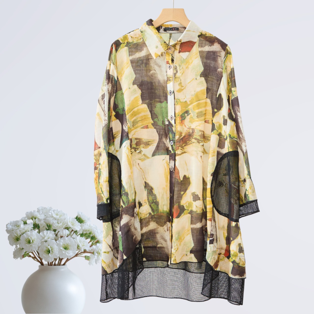 TRUBE アートプリントメッシュ切替シャツ【M~L】ブラック