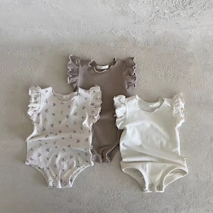 ベビー 　韓国風  フライングスリーブ ストレッチ ロンパース